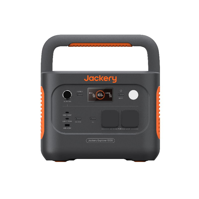Jackery Explorer 1000 v2 Powerstation in Frontansicht mit Tragegriff