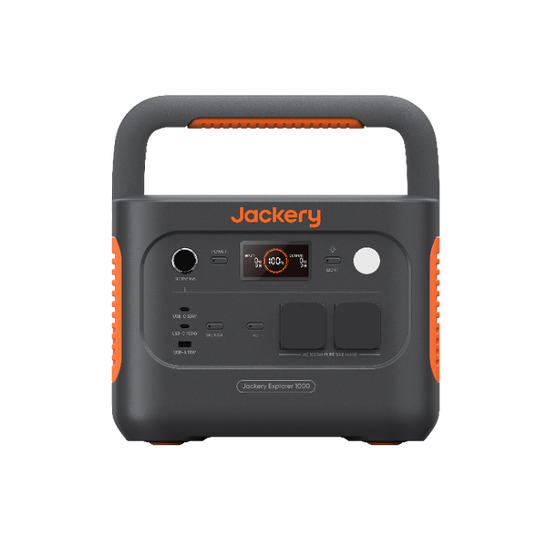 Jackery Explorer 1000 v2 Powerstation in Frontansicht mit Tragegriff