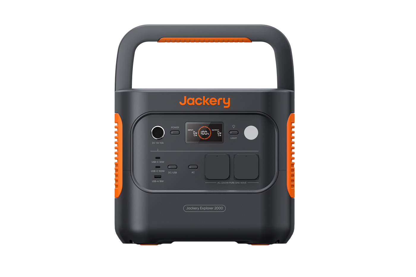 Jackery Explorer 2000 v2 Powerstation in Frontansicht mit Tragegriff