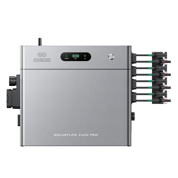 Zendure SolarFlow 2400 Pro Hybrid-Speicher in Frontansicht mit PV-Anschlüssen