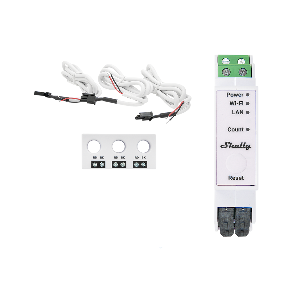 Shelly Pro 3EM-3CT63 Energiemessgerät mit drei Stromwandlern, Produktansicht